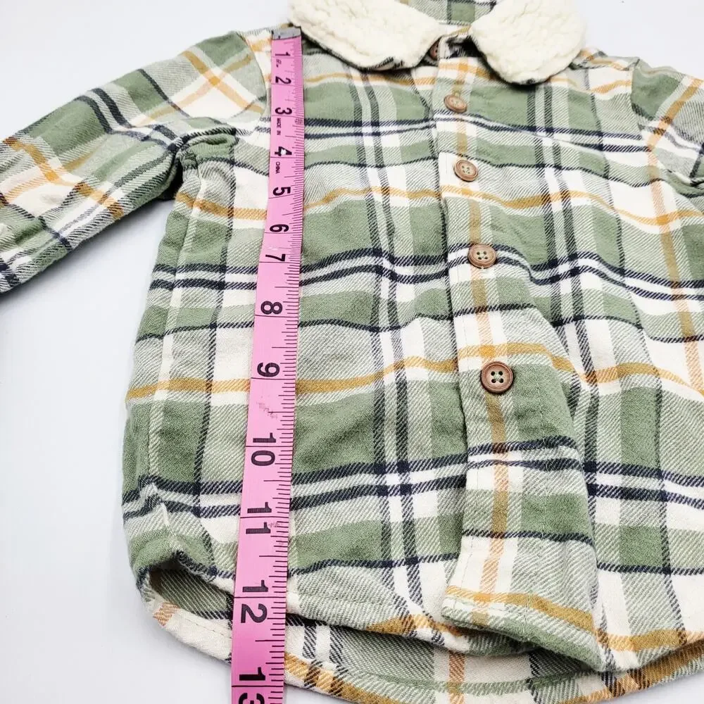 Carter's Just One You Green Plaid Sherpa Collar Button Up Shirt Baby Boys 12 mth